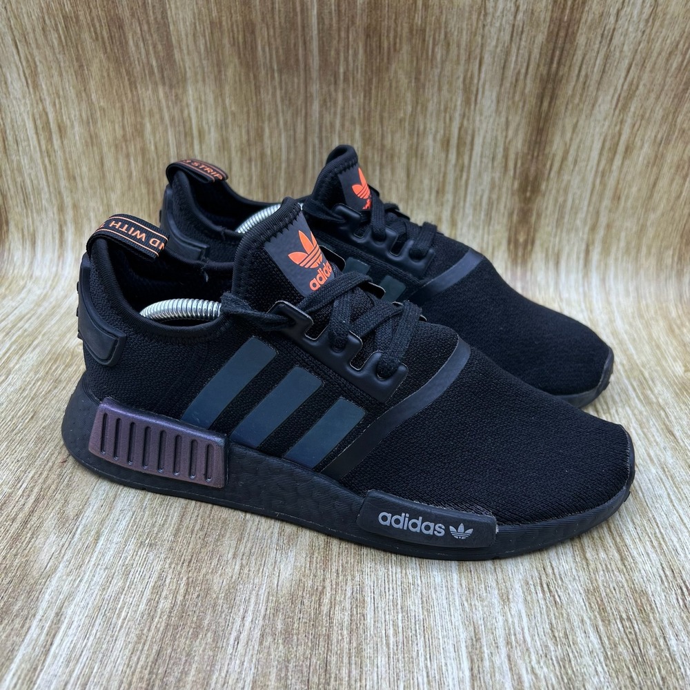 Adidas NMD R1 Shoes Men's Size 6.5 Black Iridescent Orange Boost Sneakers FV8026